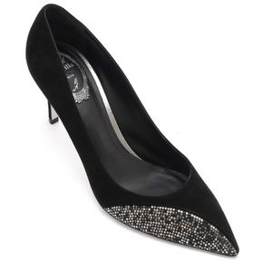 RENE CAOVILLA Black Suede Pump Crystal Pointed Toe Heel Sz 40